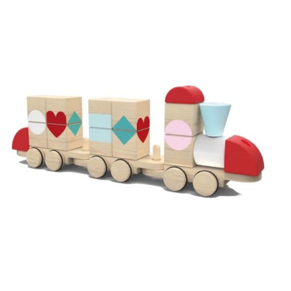 Brand New In Box Xmas Gift NIB MOOVER Danish Wooden SHAPES TRAIN - Picture 2 of 2